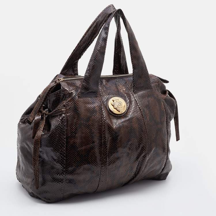 Pre Owned Gucci Brown Python Large Hysteria Tote
