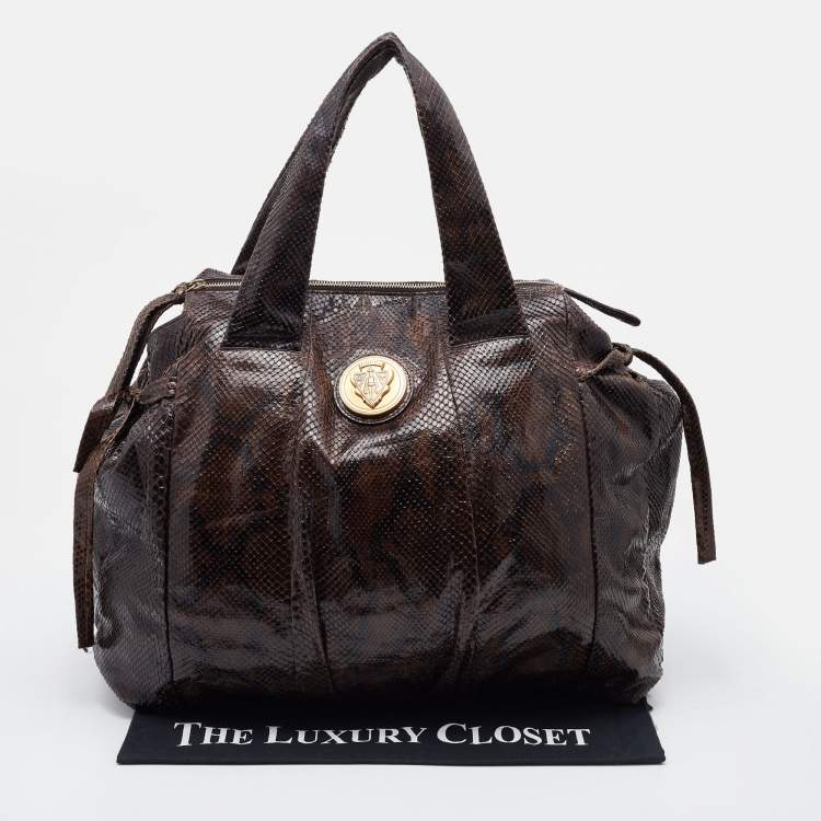 Pre Owned Gucci Brown Python Large Hysteria Tote
