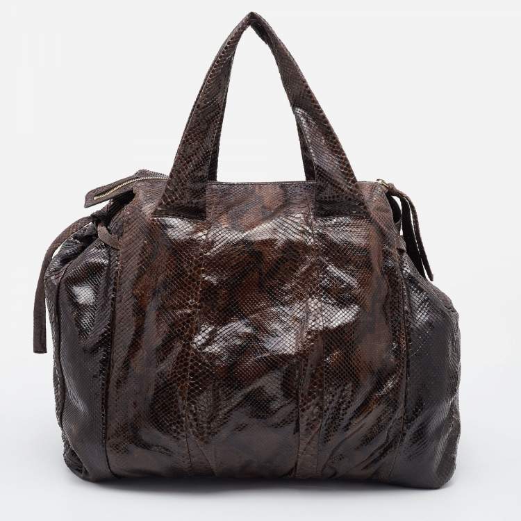 Pre Owned Gucci Brown Python Large Hysteria Tote