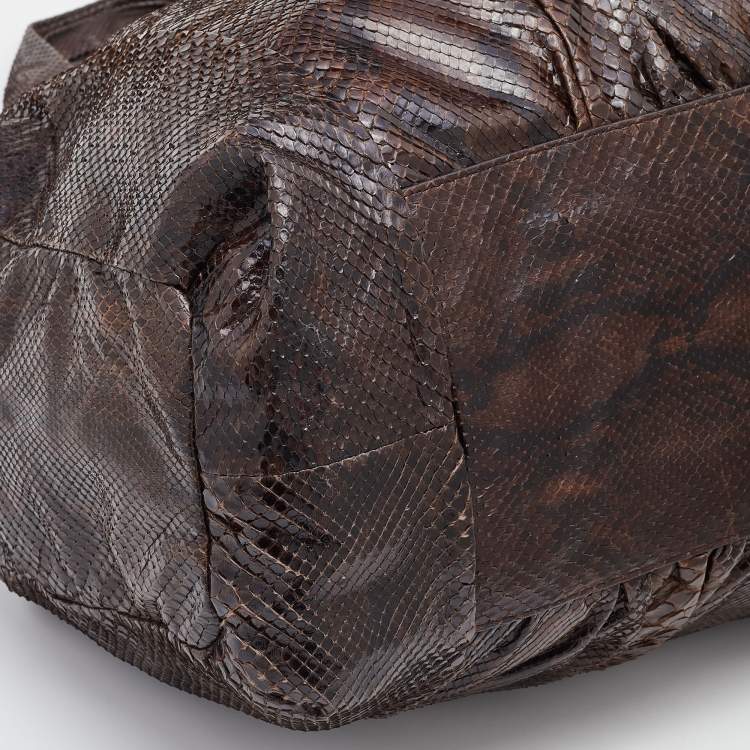 Pre Owned Gucci Brown Python Large Hysteria Tote