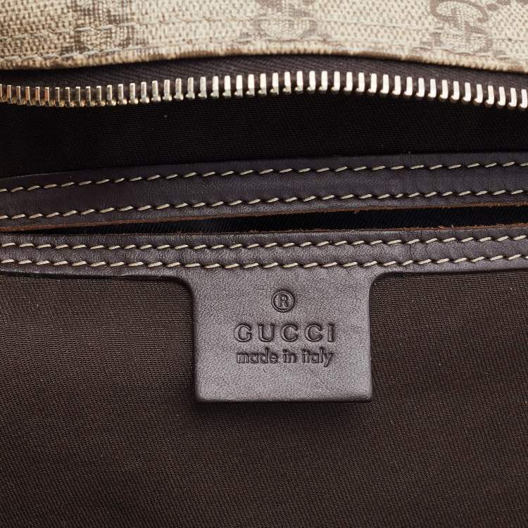 Pre Owned Gucci Beige/Brown GG Supreme Canvas and Leather Carry-On Duffle Bag