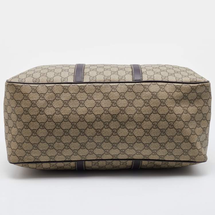 Pre Owned Gucci Beige/Brown GG Supreme Canvas and Leather Carry-On Duffle Bag