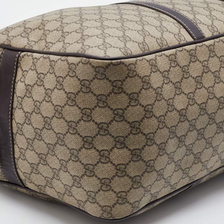 Pre Owned Gucci Beige/Brown GG Supreme Canvas and Leather Carry-On Duffle Bag