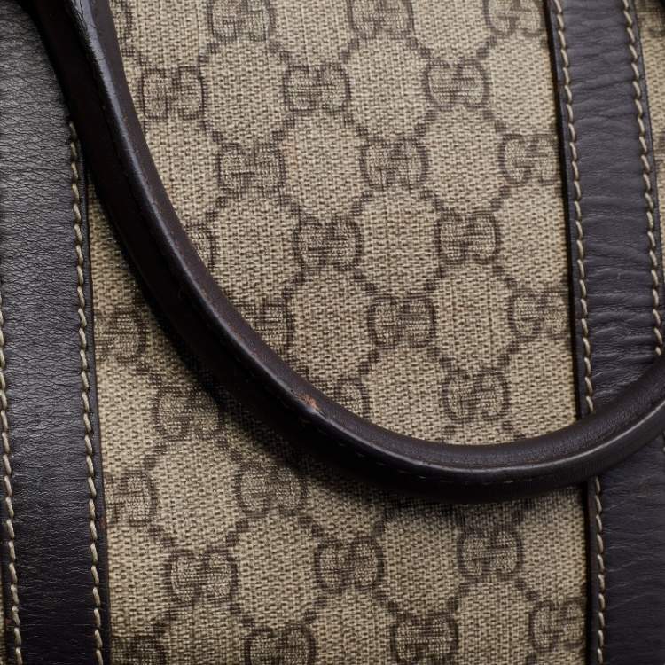 Pre Owned Gucci Beige/Brown GG Supreme Canvas and Leather Carry-On Duffle Bag