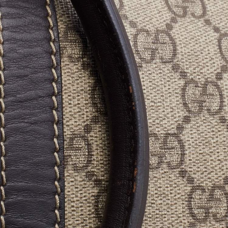 Pre Owned Gucci Beige/Brown GG Supreme Canvas and Leather Carry-On Duffle Bag