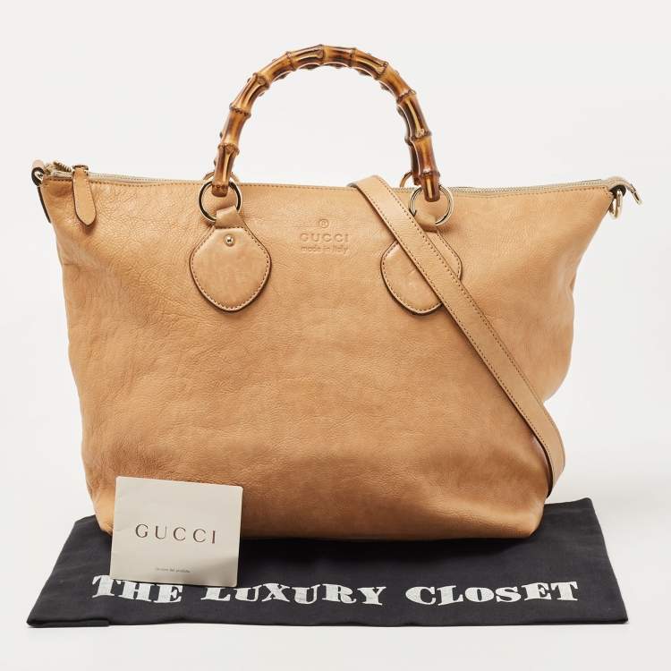 Pre Owned Gucci Tan Leather Medium Bamboo Shopper Tote