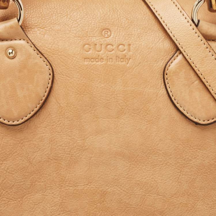 Pre Owned Gucci Tan Leather Medium Bamboo Shopper Tote