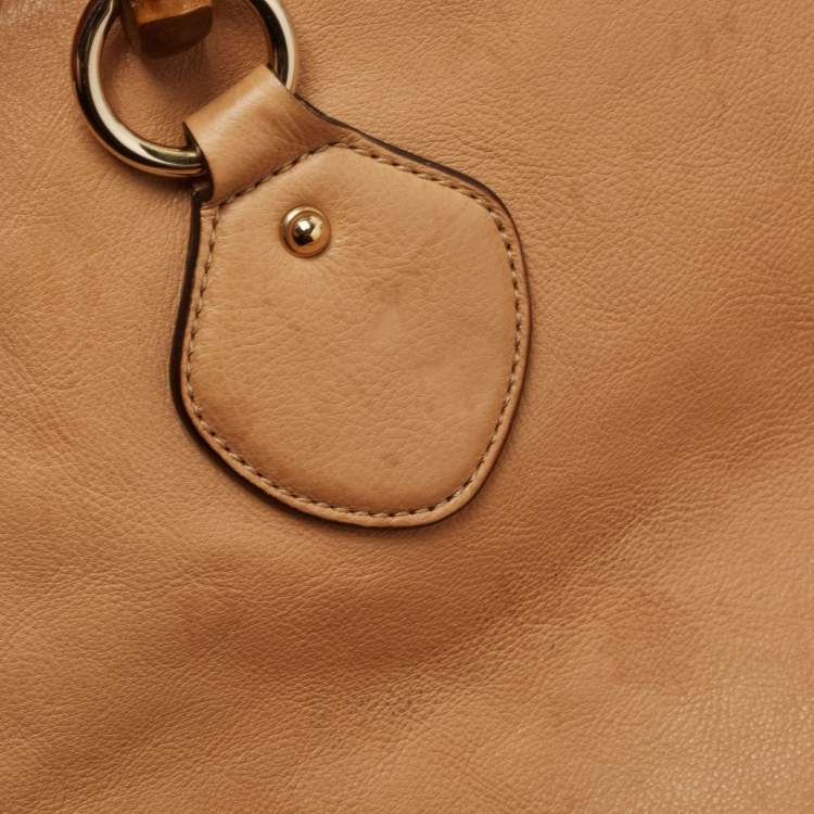 Pre Owned Gucci Tan Leather Medium Bamboo Shopper Tote