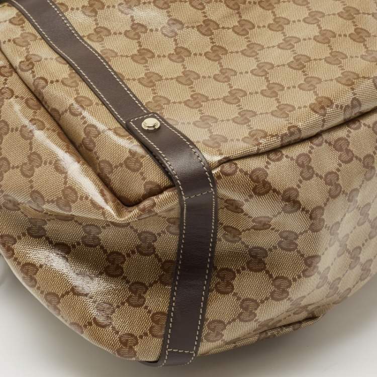 Pre Owned Gucci Beige/Brown Crystal GG Canvas and Leather Pelham Tote