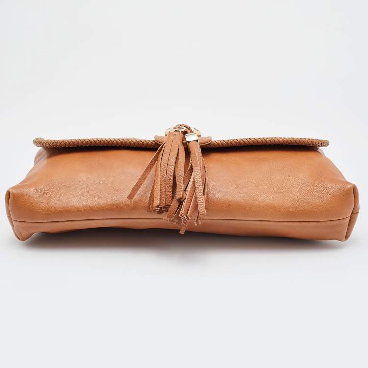 Pre Owned Gucci Camel Pebbled Leather Marrakech Clutch