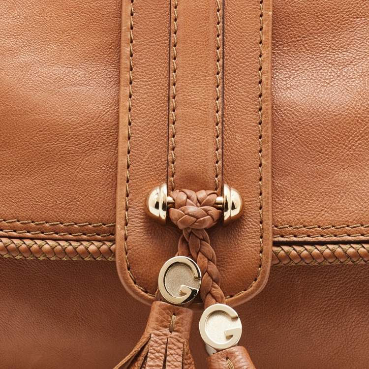 Pre Owned Gucci Camel Pebbled Leather Marrakech Clutch