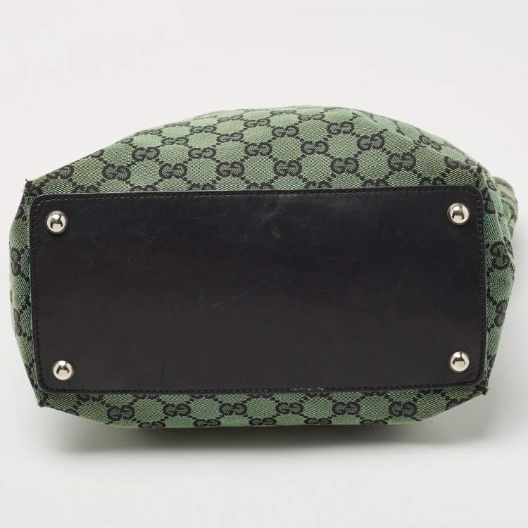 Pre Owned Gucci Green GG Canvas and Leather Tote
