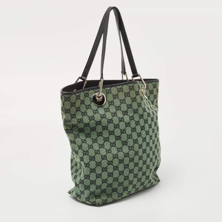 Pre Owned Gucci Green GG Canvas and Leather Tote