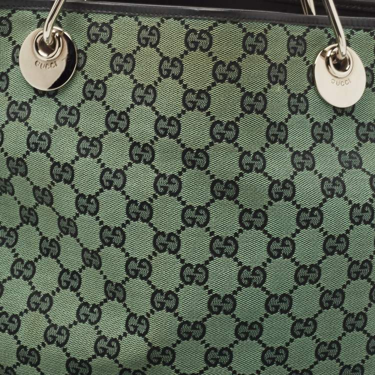 Pre Owned Gucci Green GG Canvas and Leather Tote