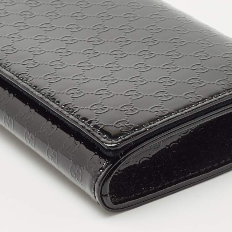 Pre Owned Gucci Black Microguccissima Patent Leather Small Broadway Clutch