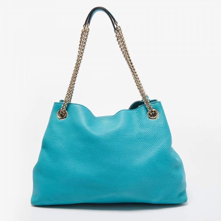 Pre Owned Gucci Blue Leather Medium Chain Soho Shoulder Bag