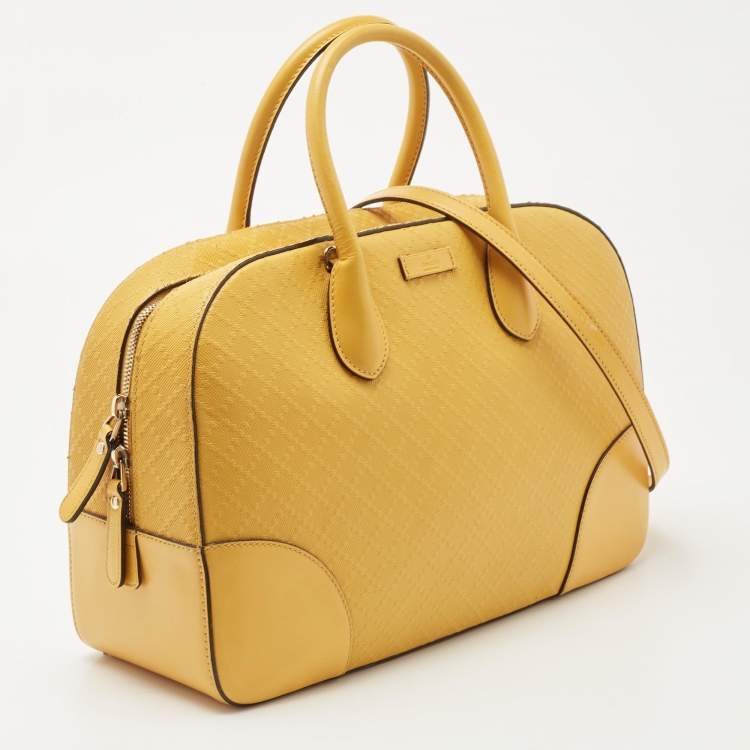 Pre Owned Gucci Yellow Diamante Leather Satchel