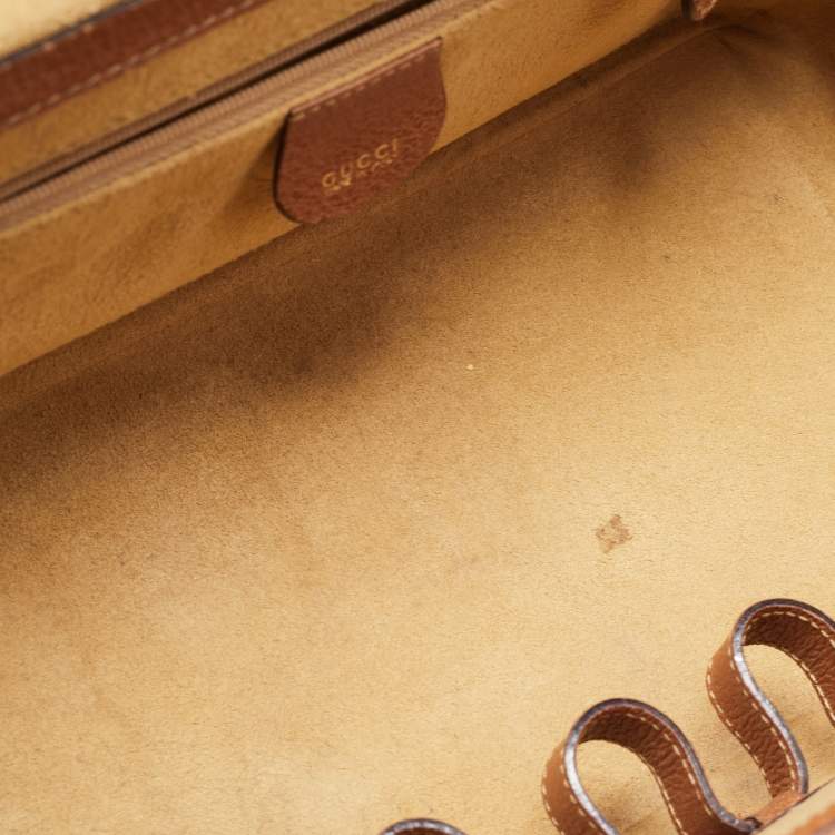 Pre Owned Gucci Brown Leather Vintage Vanity Top Handle Bag