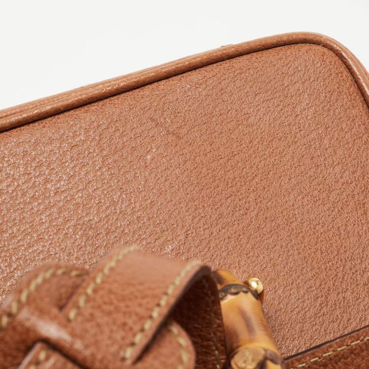 Pre Owned Gucci Brown Leather Vintage Vanity Top Handle Bag
