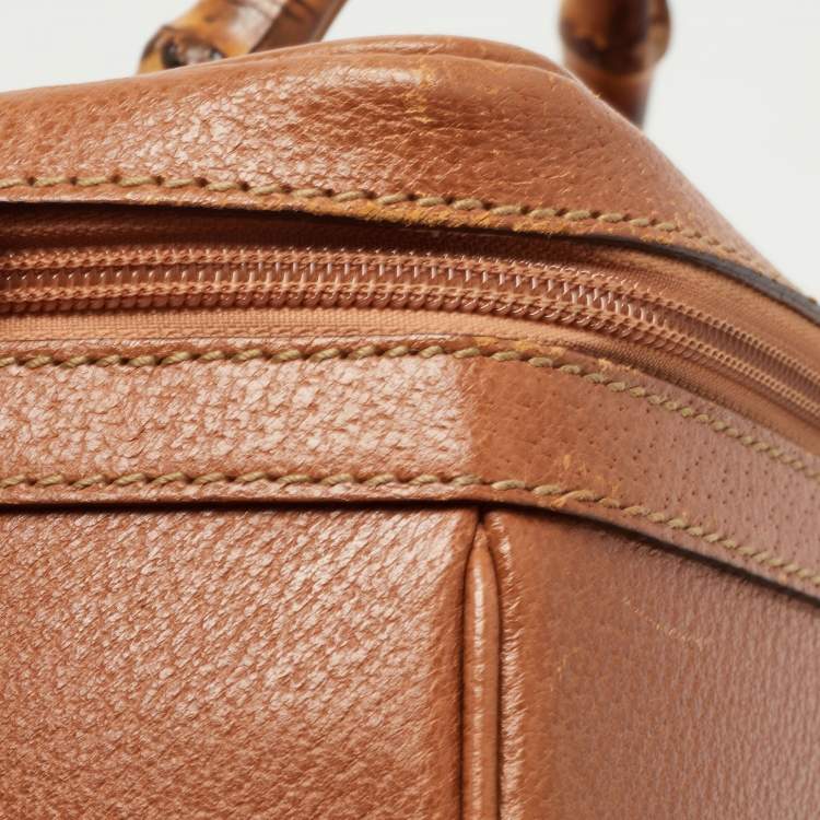 Pre Owned Gucci Brown Leather Vintage Vanity Top Handle Bag