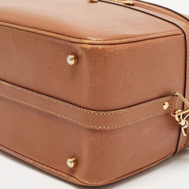 Pre Owned Gucci Brown Leather Vintage Vanity Top Handle Bag