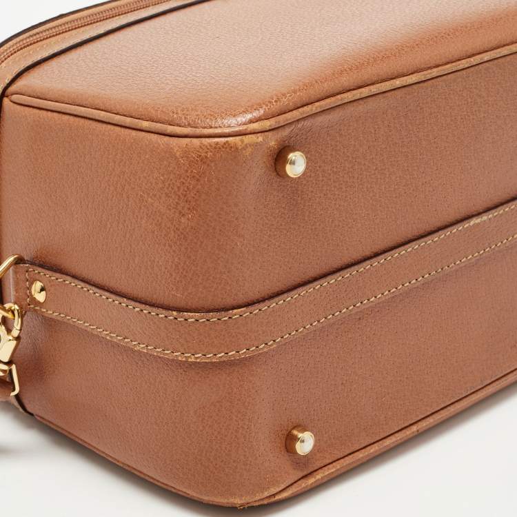 Pre Owned Gucci Brown Leather Vintage Vanity Top Handle Bag