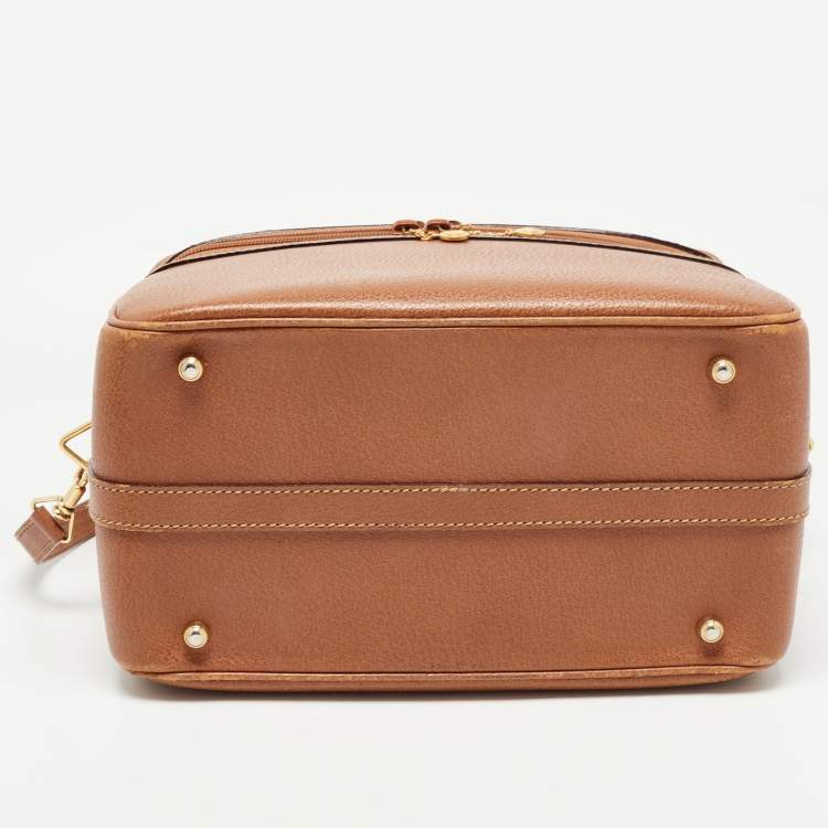 Pre Owned Gucci Brown Leather Vintage Vanity Top Handle Bag