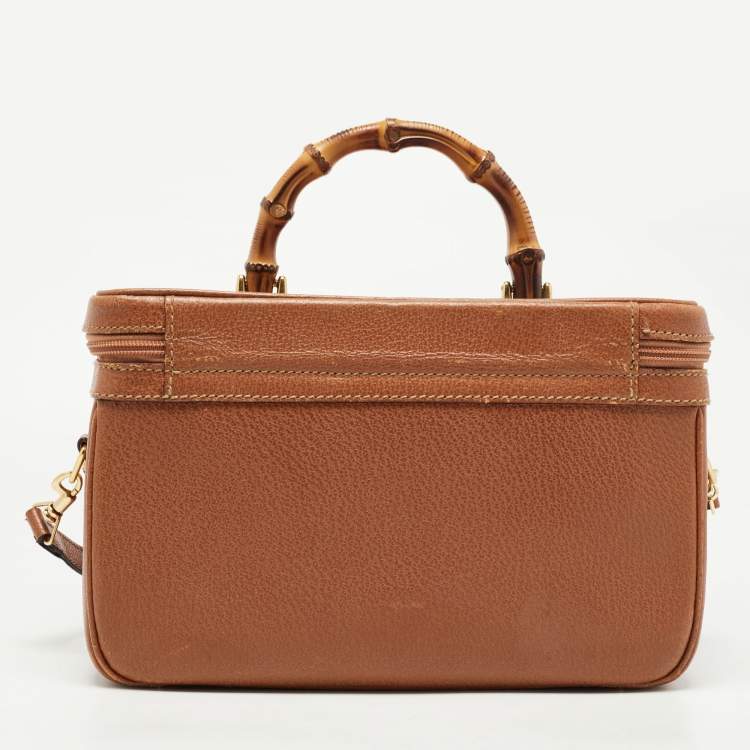 Pre Owned Gucci Brown Leather Vintage Vanity Top Handle Bag