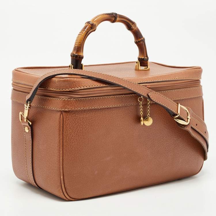 Pre Owned Gucci Brown Leather Vintage Vanity Top Handle Bag
