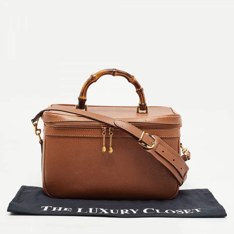 Pre Owned Gucci Brown Leather Vintage Vanity Top Handle Bag