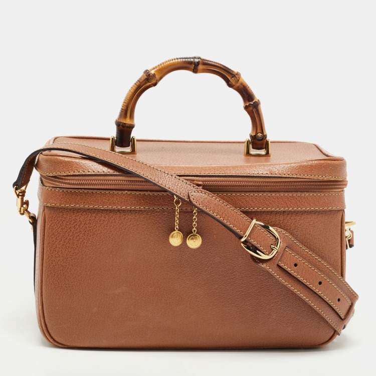 Pre Owned Gucci Brown Leather Vintage Vanity Top Handle Bag