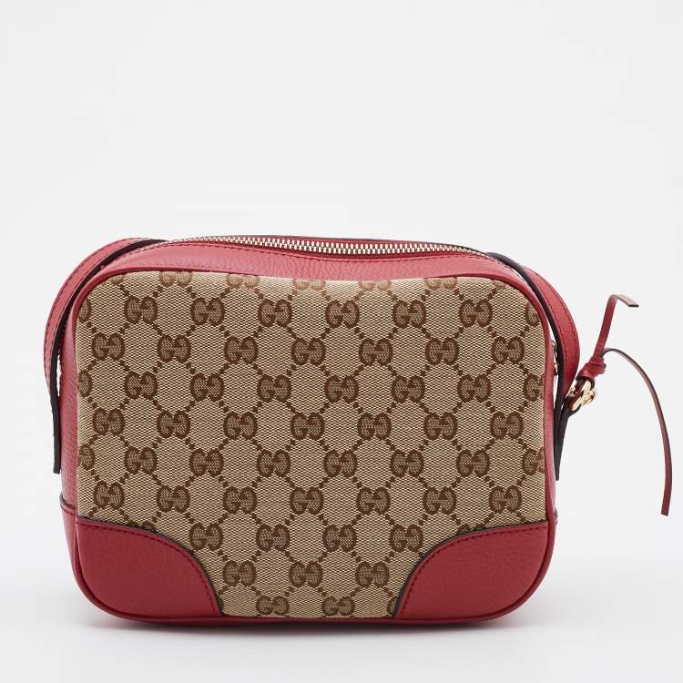 Pre Owned Gucci Beige/Red GG Canvas and Leather Bree Crossbody Bag