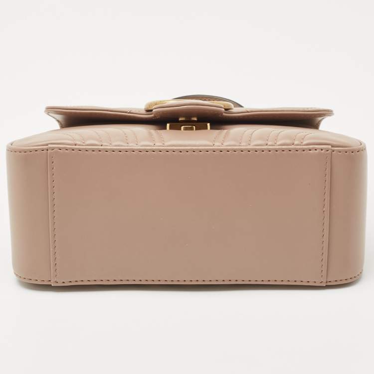 Pre Owned Gucci Beige Matelasse Leather Mini GG Marmont Top Handle Bag