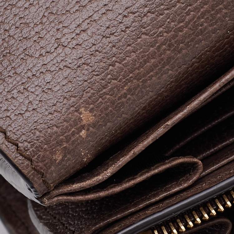 Pre Owned Gucci Brown/Beige GG Supreme Canvas and Leather Ophidia French Wallet