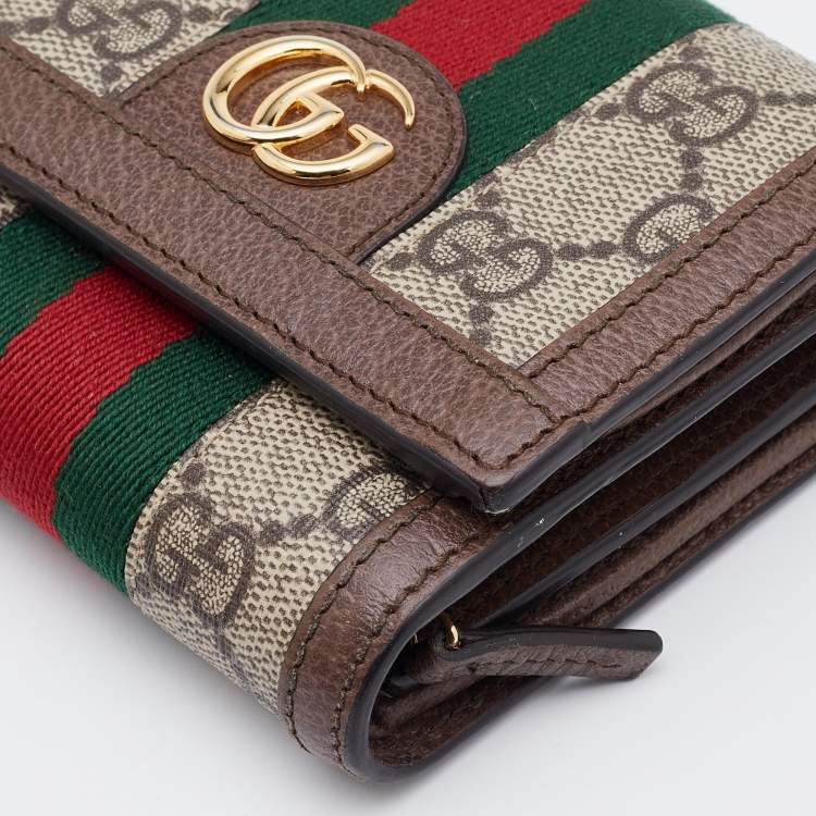 Pre Owned Gucci Brown/Beige GG Supreme Canvas and Leather Ophidia French Wallet
