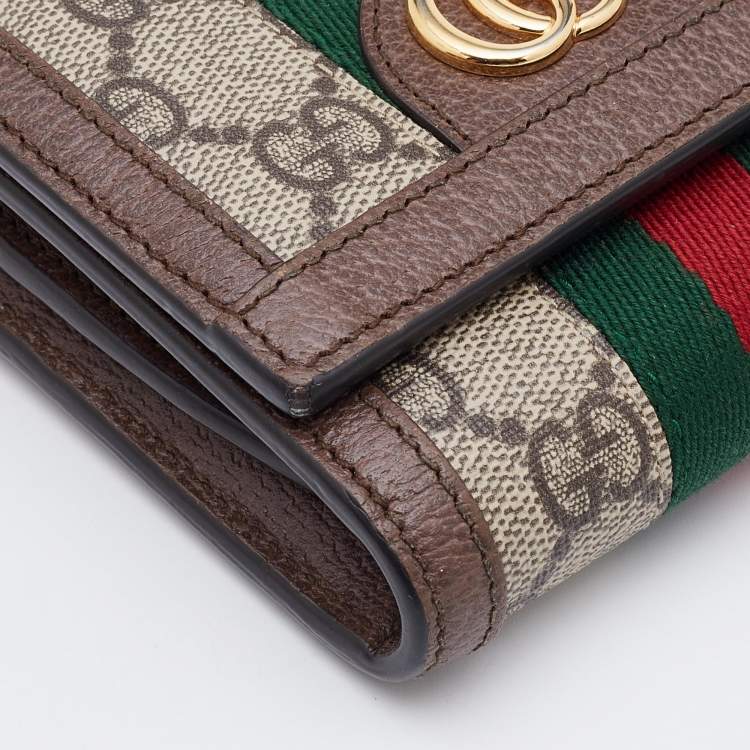 Pre Owned Gucci Brown/Beige GG Supreme Canvas and Leather Ophidia French Wallet