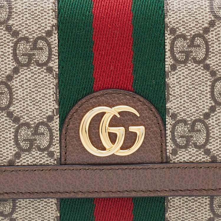Pre Owned Gucci Brown/Beige GG Supreme Canvas and Leather Ophidia French Wallet