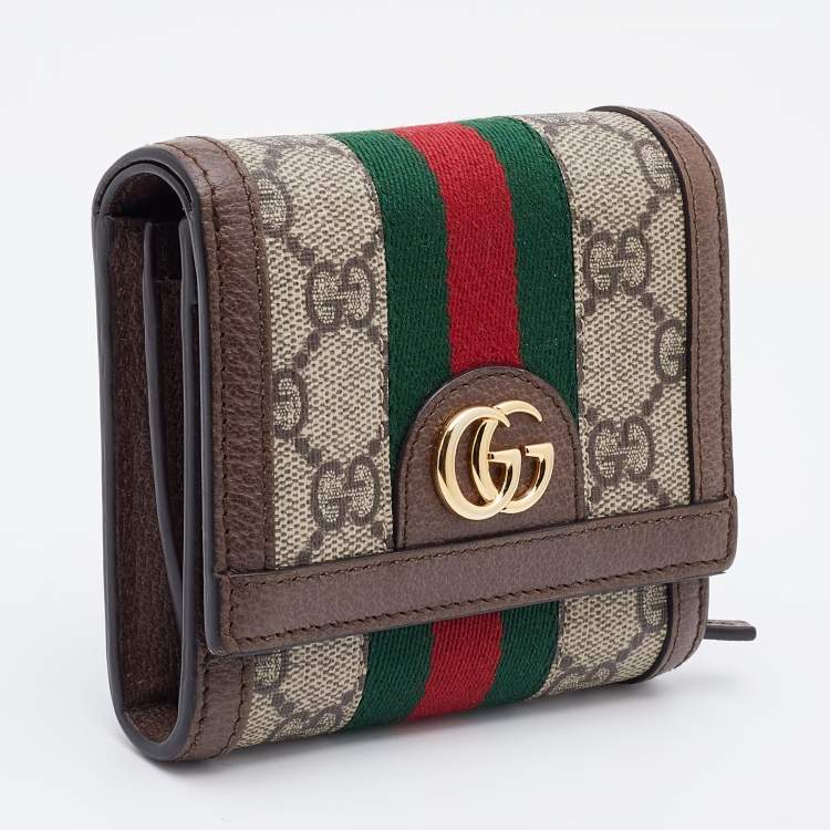 Pre Owned Gucci Brown/Beige GG Supreme Canvas and Leather Ophidia French Wallet