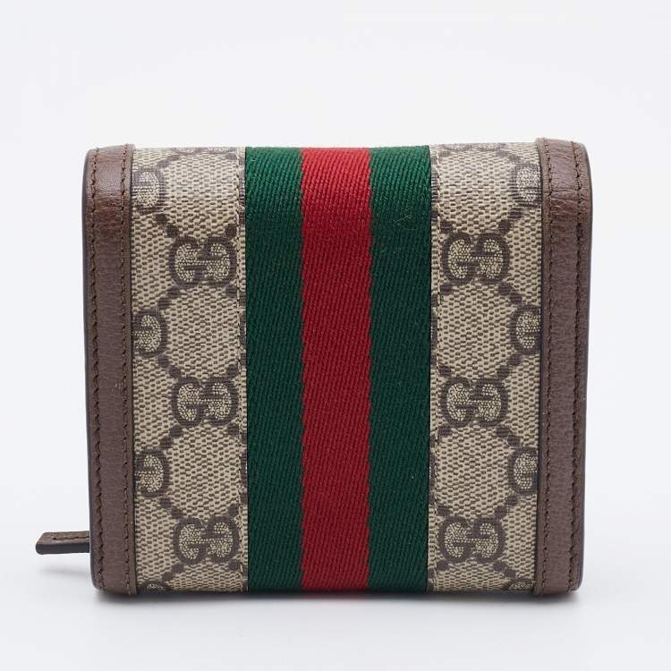 Pre Owned Gucci Brown/Beige GG Supreme Canvas and Leather Ophidia French Wallet