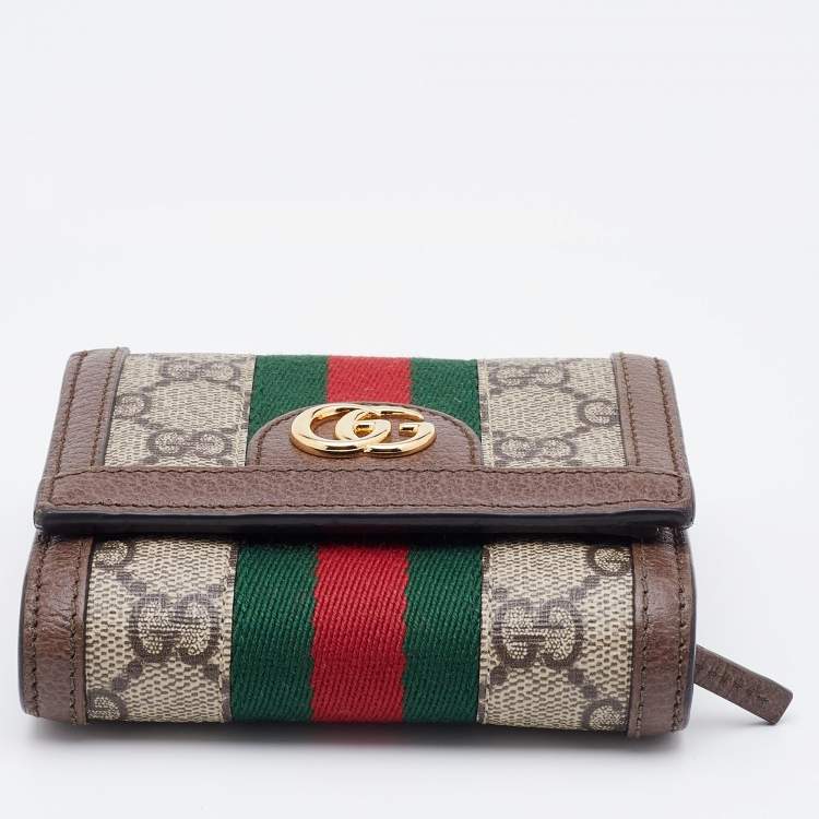 Pre Owned Gucci Brown/Beige GG Supreme Canvas and Leather Ophidia French Wallet