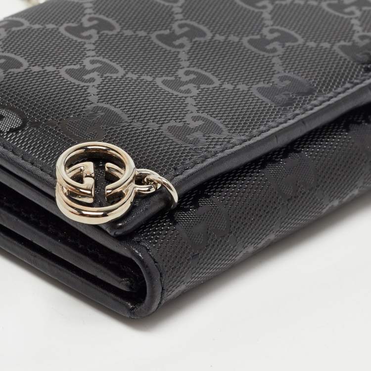 Pre Owned Gucci Black GG Imprime Canvas Interlocking G Wallet on Chain 