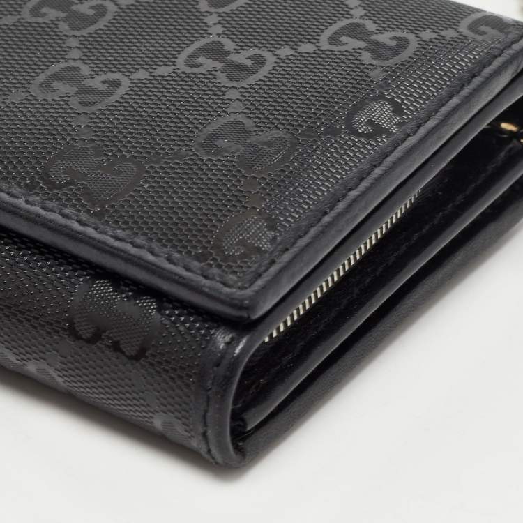 Pre Owned Gucci Black GG Imprime Canvas Interlocking G Wallet on Chain 