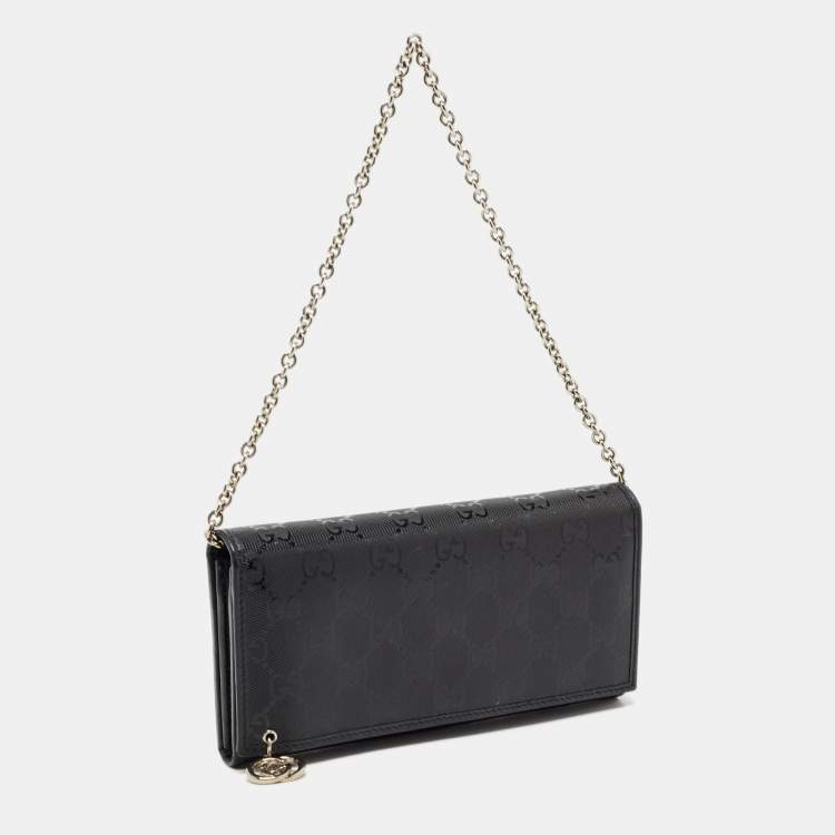 Pre Owned Gucci Black GG Imprime Canvas Interlocking G Wallet on Chain 