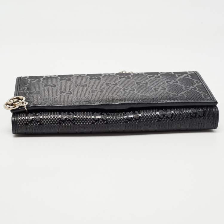Pre Owned Gucci Black GG Imprime Canvas Interlocking G Wallet on Chain 