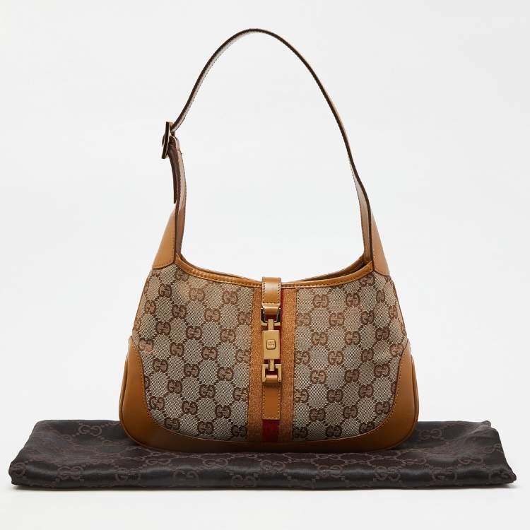 مملوكة مسبقًا Gucci Beige/Brown GG Canvas and Leather Small Jackie Hobo