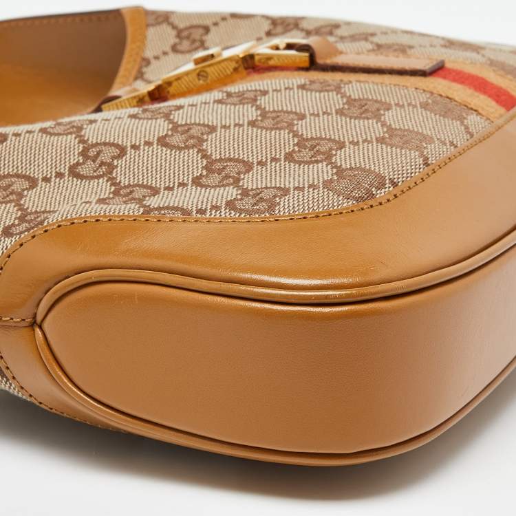 مملوكة مسبقًا Gucci Beige/Brown GG Canvas and Leather Small Jackie Hobo