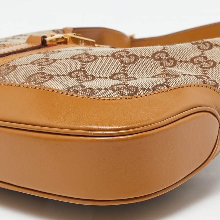 مملوكة مسبقًا Gucci Beige/Brown GG Canvas and Leather Small Jackie Hobo