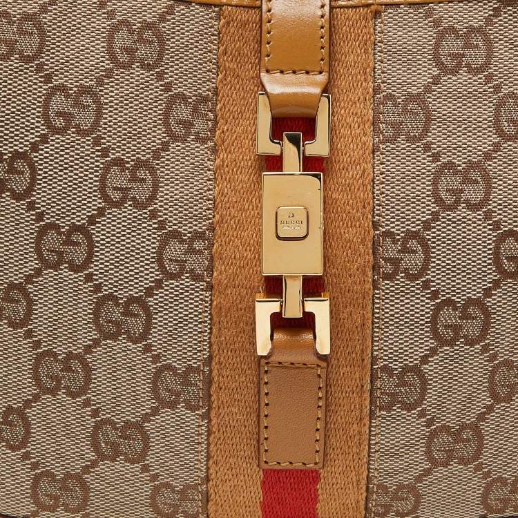 مملوكة مسبقًا Gucci Beige/Brown GG Canvas and Leather Small Jackie Hobo