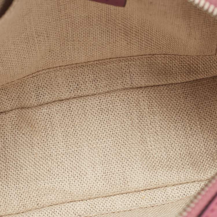 Pre Owned Gucci Old Rose/Beige GG Supreme Canvas and Leather Bee Embellishment Camera Crossbody Bag