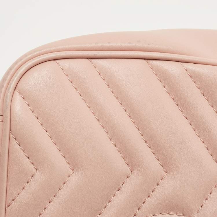 Pre Owned Gucci Light Pink Matelassé Leather Mini GG Marmont Shoulder Bag